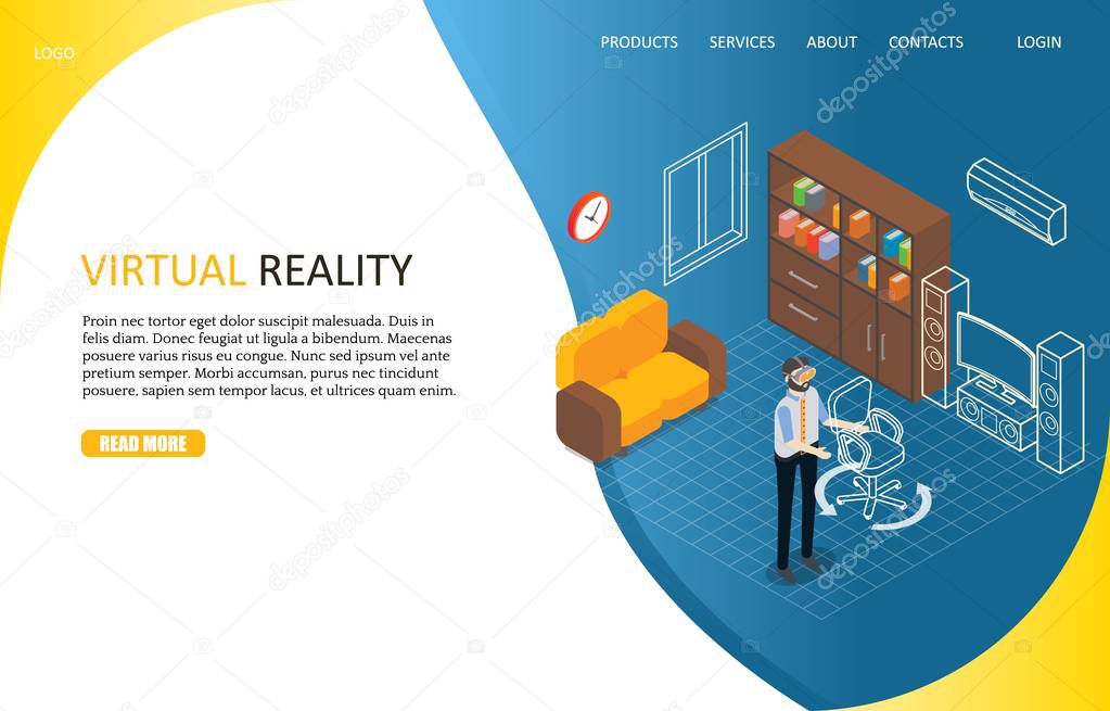 Virtual reality landing page website vector template