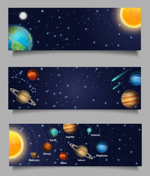 Ensemble de gabarits de bannière web vectoriel système solaire — Image vectorielle