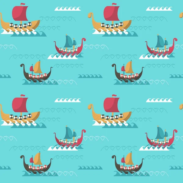 バイキング年齢 longships のシームレスなパターン ベクトル — ストックベクタ