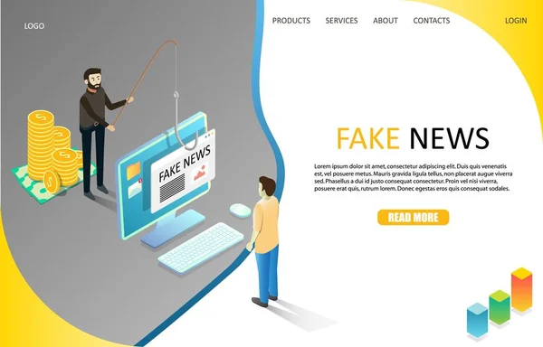 Fake news landing page website vector template — Stock Vector