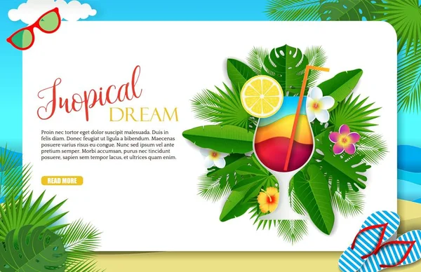 Vector papel corte tropical sueño landing page página web plantilla — Vector de stock