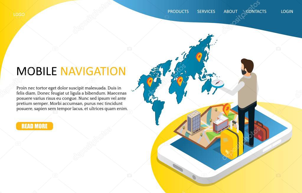 Mobile navigation landing page website vector template