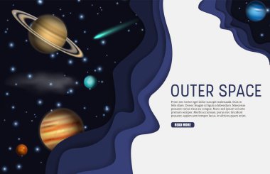 Vector paper cut outer space web banner template clipart