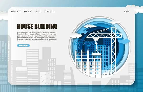 Vector papel corte casa construção empresa landing page site modelo — Vetor de Stock