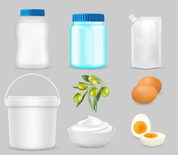 Coffret mayonnaise maquette, illustration vectorielle réaliste — Image vectorielle