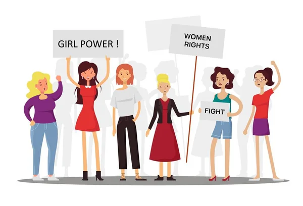 Girl power and feminism concept vector flat illustration - Stok Vektor