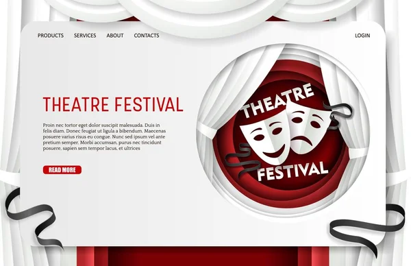 Wektor papieru wyciąć Festiwal teatralny lądowania szablon strony internetowej — Wektor stockowy