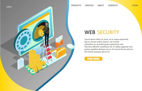 Web beveiligingssjabloon landing pagina vector website — Stockvector