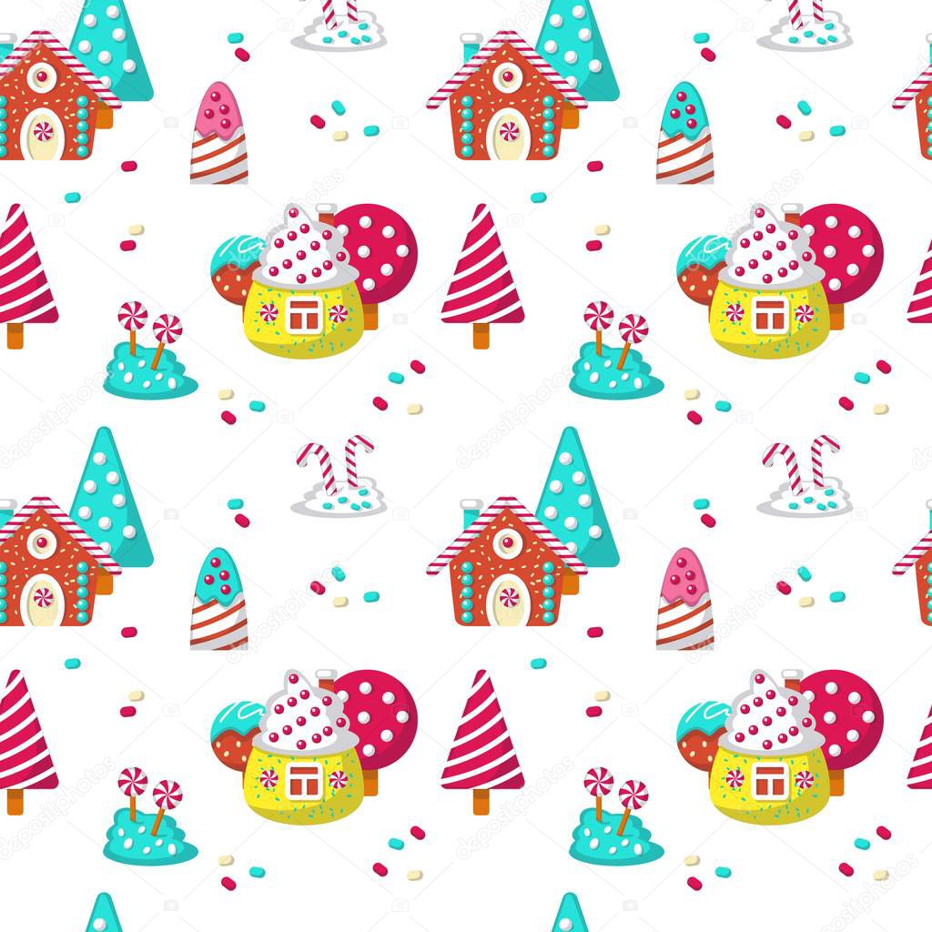 Vector seamless pattern with yummy sweet candies