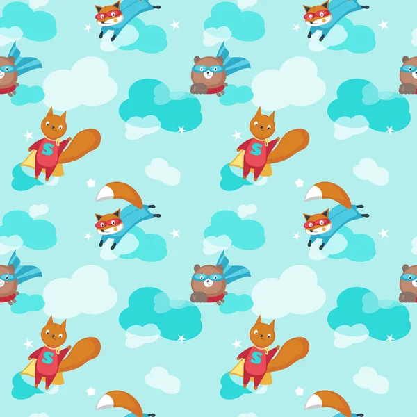 Vector seamless pattern with cute superhero animals