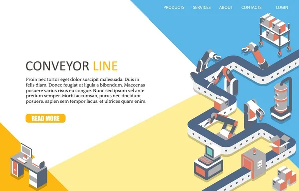 コンベア ライン着陸ページ ウェブサイト ベクトル テンプレート — ストックベクタ
