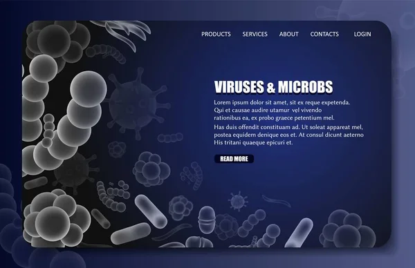 Virus dan mikroba landing page website vector template - Stok Vektor