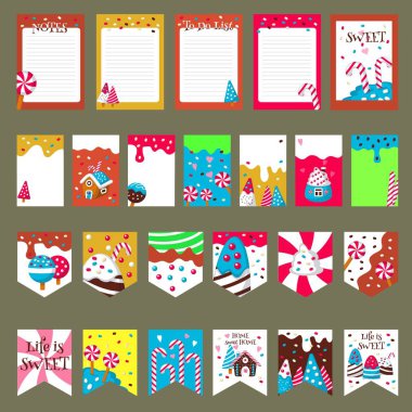 Vector set of cards with sweet candies clipart