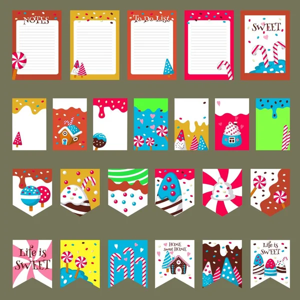 Conjunto de cartas vectoriales con dulces dulces — Vector de stock