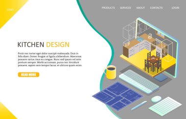 Mutfak tasarım açılış sayfası Web sitesi vektör şablonu
