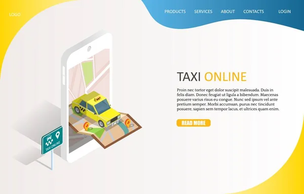 Taxi online landning sida webbplats vector mall — Stock vektor