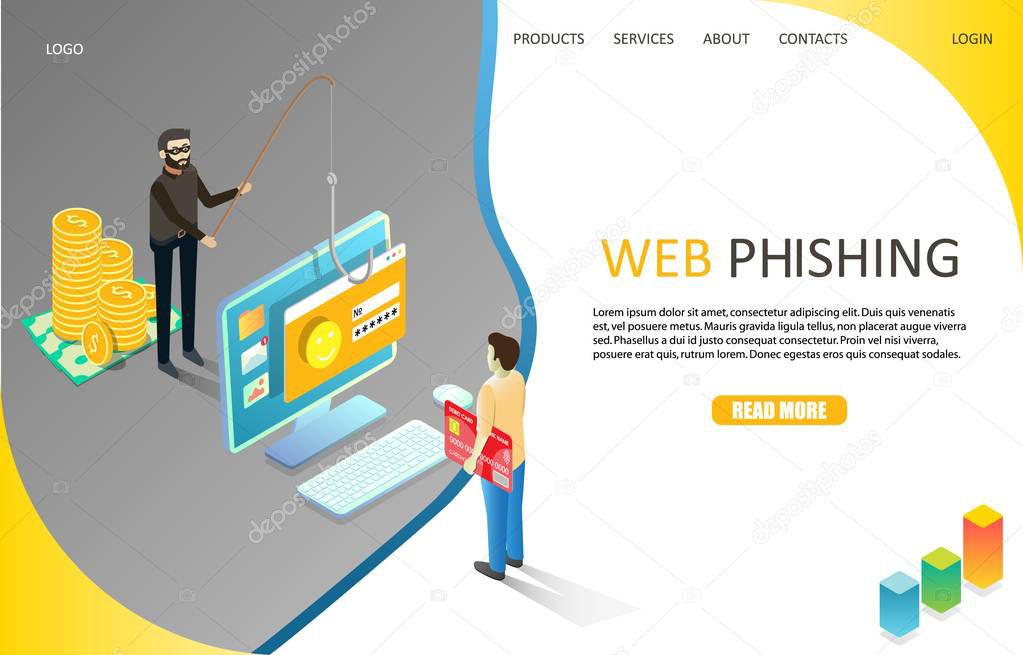 Web phishing landing page website vector template
