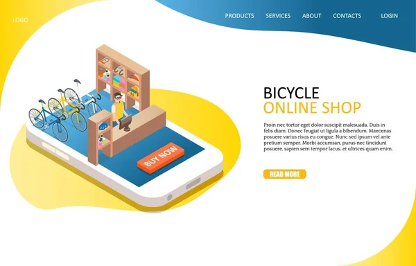 Modelo de vetor de página de destino de loja on-line de bicicleta — Vetor de Stock