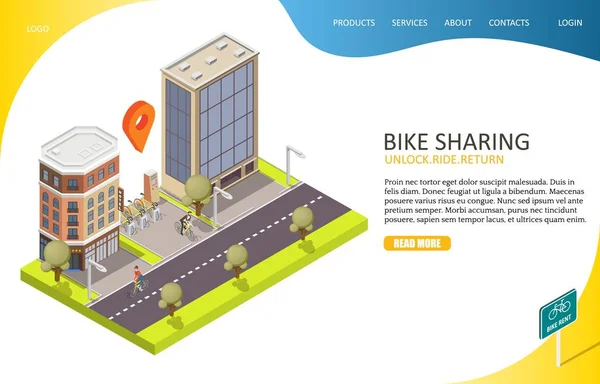 Bike sharing landing page site vectoriel modèle — Image vectorielle