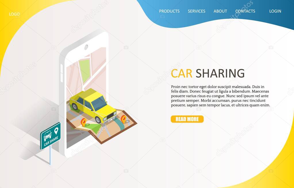 Car sharing service landing page website vector template