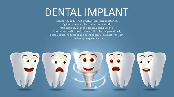 Zubní implantát vektor plakátu nebo nápisu šablona — Stockový vektor