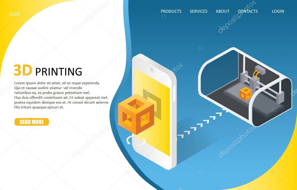 3D printing process landing page website vector template