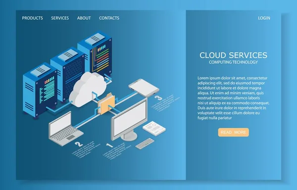 Sayfa web sitesi vektör şablonu açılış bulut Hizmetleri — Stok Vektör