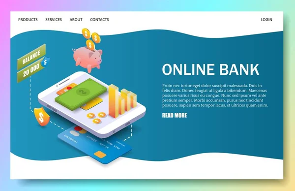 Online banka přistání stránky webu vektorové šablona — Stockový vektor