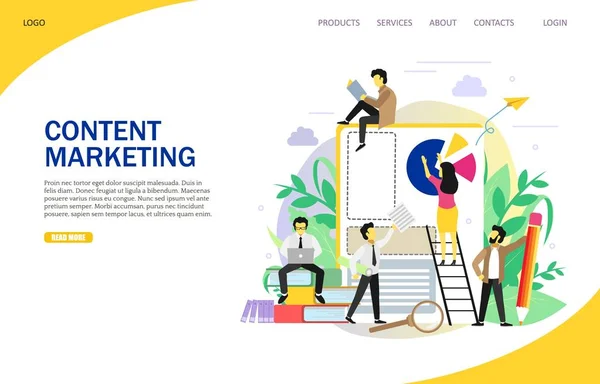 Content Marketing Landing Page Website Vektorvorlage — Stockvektor