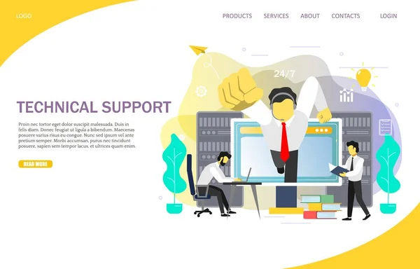 Supporto tecnico landing page sito web modello vettoriale — Vettoriale Stock