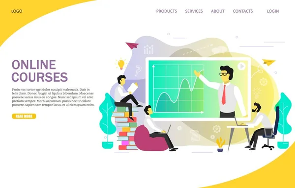 Online courses landing page website vector template — Stock Vector