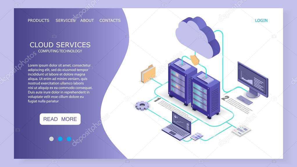 Cloud services landing page website vector template