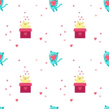 Sevimli kediler aşık ile vektör seamless modeli