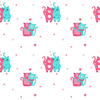 Sevimli kediler aşık ile vektör seamless modeli