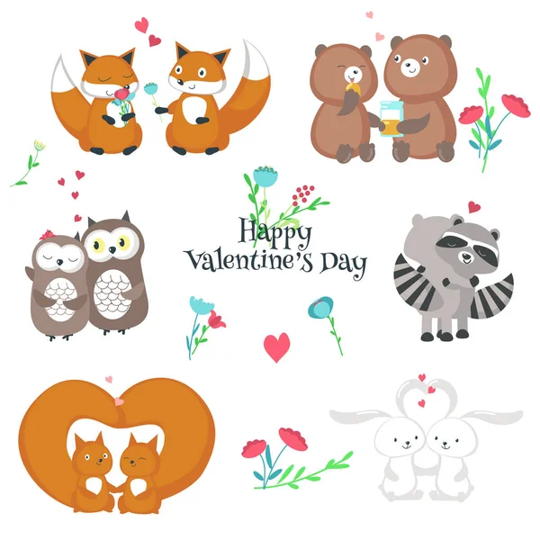 Cute happy animals couples vector isolated illustration