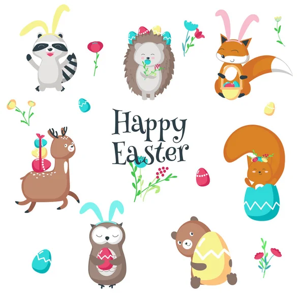 Cute funny Easter animals vector isolated illustration — Stock Vector