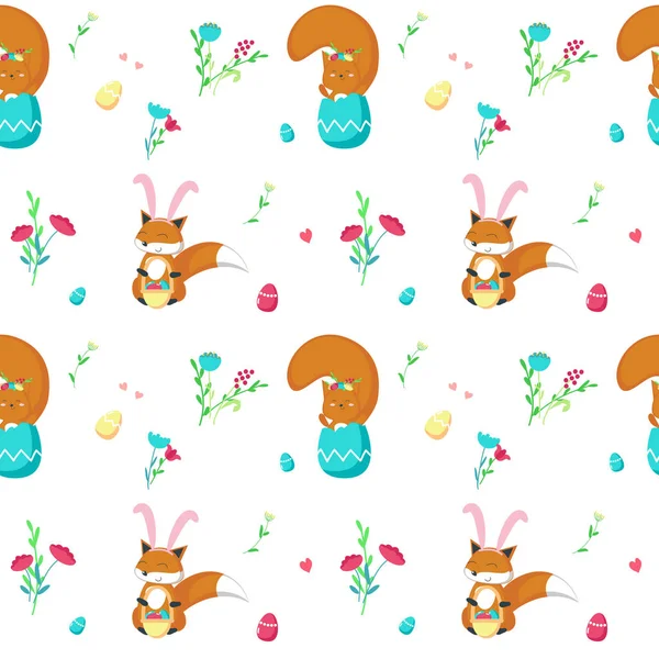 Modèle sans couture vectoriel avec des animaux de Pâques mignons — Image vectorielle