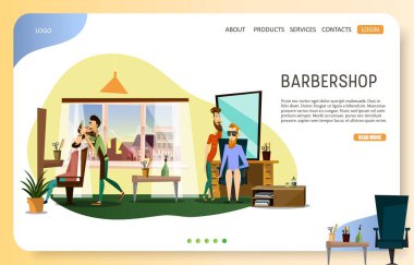 Barber shop landing page website vector template clipart