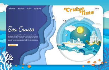 Deniz cruise açılış sayfası Web sitesi şablonu vektör kağıt kesme