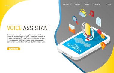 Ses asistanı açılış sayfası Web sitesi vektör şablonu