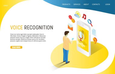 Ses tanıma açılış sayfası Web sitesi vektör şablonu