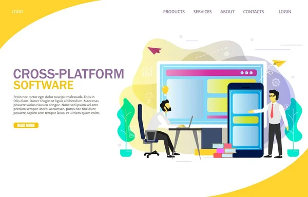 Cross-platform software landing page website vector template — Stock Vector