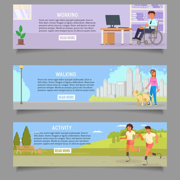 Mensen met een handicap vector web banner sjabloon set — Stockvector