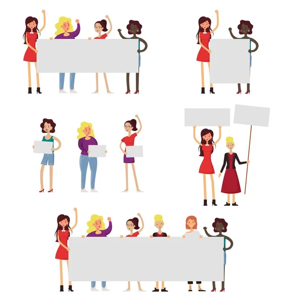 Conjunto Iconos Poder Feminismo Femenino Ilustración Plana Vectorial Aislada Sobre — Vector de stock