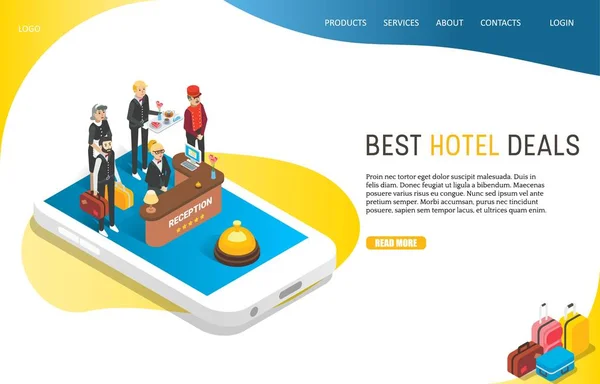Beste hotelaanbiedingen landing pagina website vector sjabloon — Stockvector