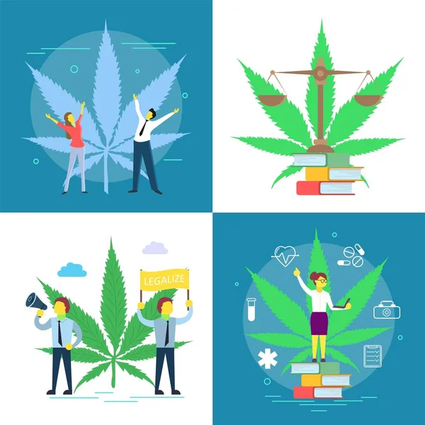 Cannabis legalisatie poster set platte vectorillustratie — Stockvector