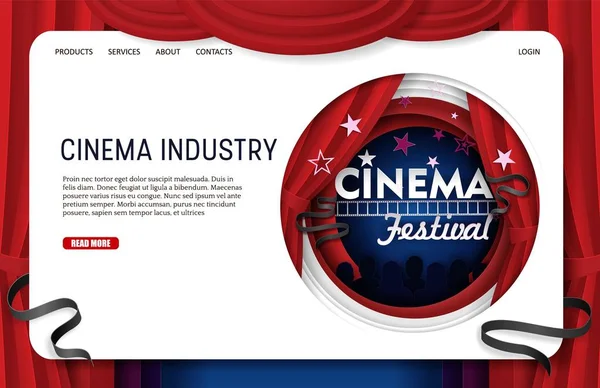 Vector papel corte cinema indústria landing page site modelo — Vetor de Stock