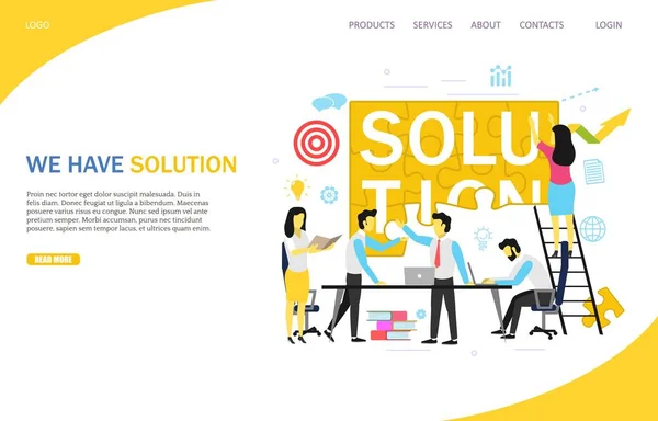 Business solution landing page website vector template — Stock Vector