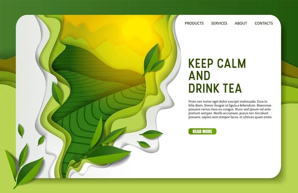 Papier vectoriel coupe thé vert page de destination modèle de site Web — Image vectorielle
