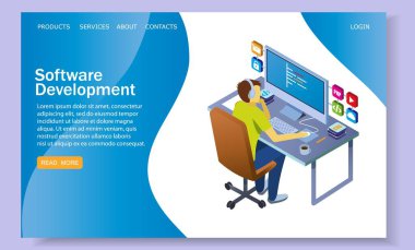 Yazılım geliştirme vektör Web sitesi açılış sayfası tasarım şablonu